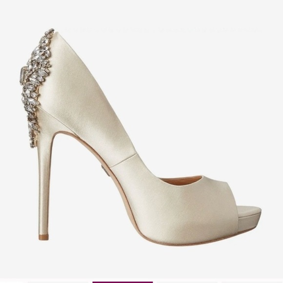 Badgley Mischka Shoes - Badgley Mischka Kiara Peep Toe Platform Heel in Ivory Satin